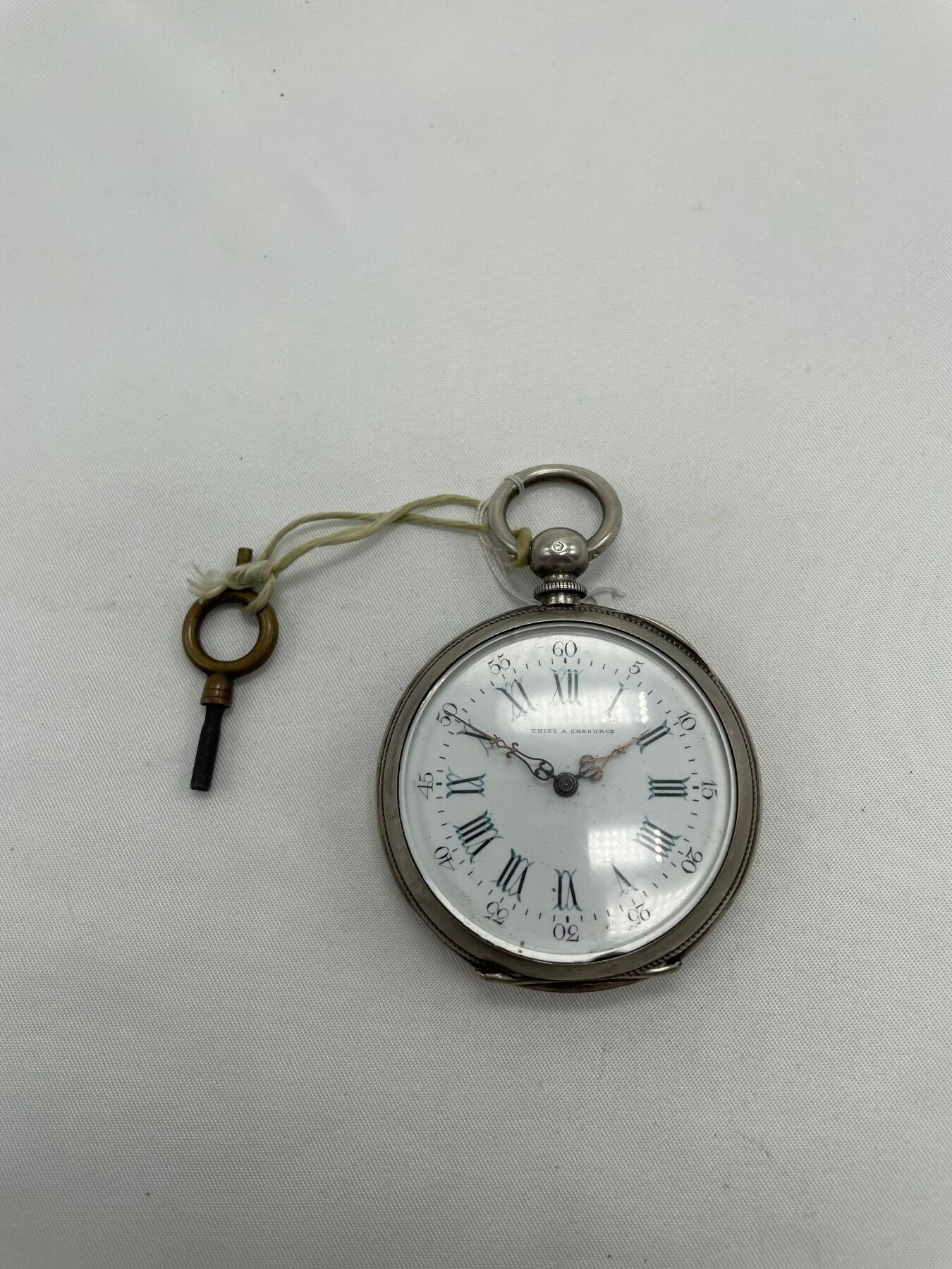 Null Silver pocket watch, crab hallmark, cylinder movement, enameled dial, blued&hellip;
