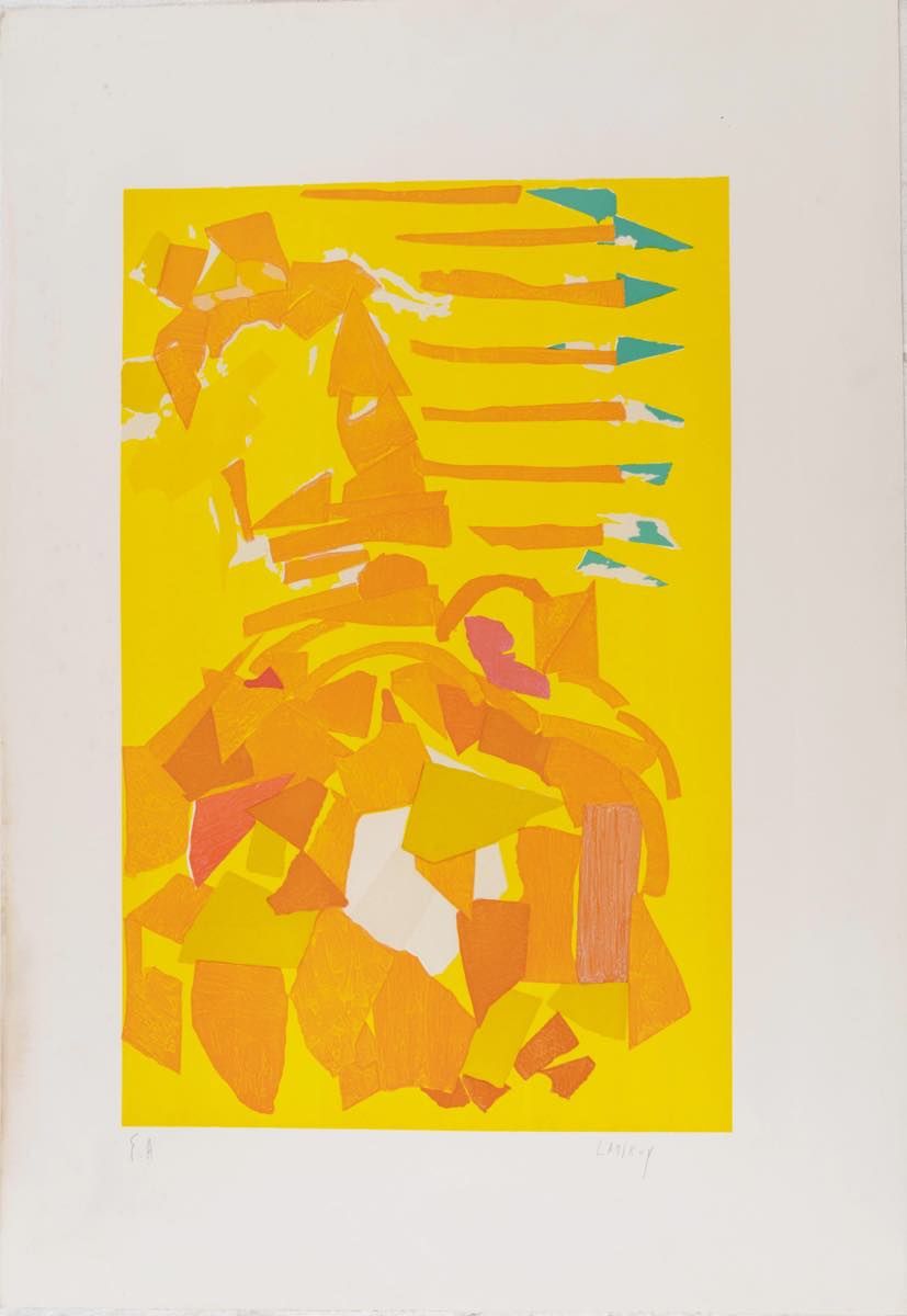 André Lanskoy (Mosca 1902 - Parigi 1976), “Composizione in giallo”. 纸上彩色石版画，右下角署&hellip;