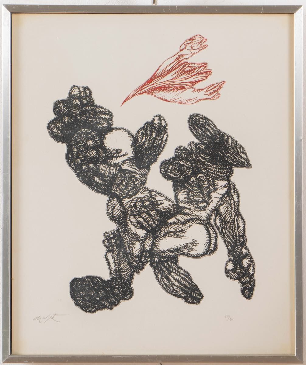 Luciano De Vita (Ancona 1929 – 1992), “Senza titolo”. 纸上彩色石板画，左下角有签名 "De Vita"，右&hellip;