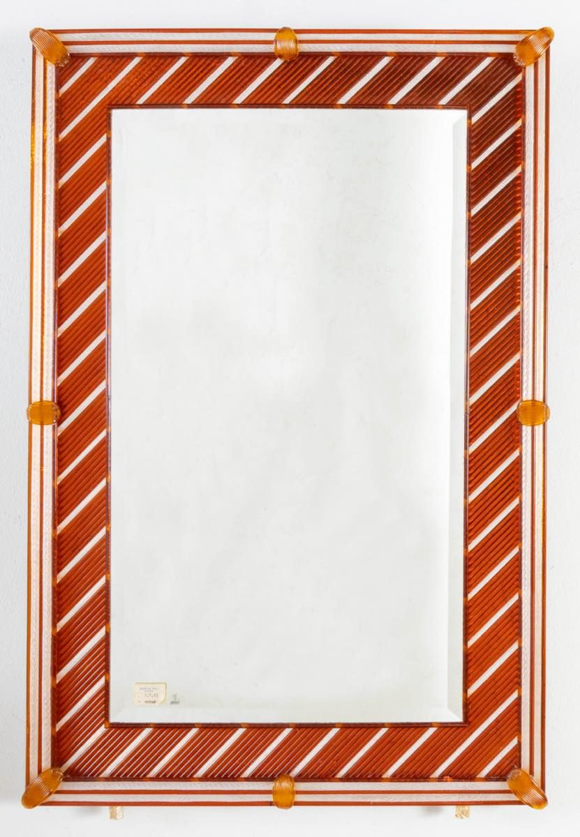 Manifattura Muranese, Specchiera con cornice in vetro arancione, Anni ‘70. Super&hellip;
