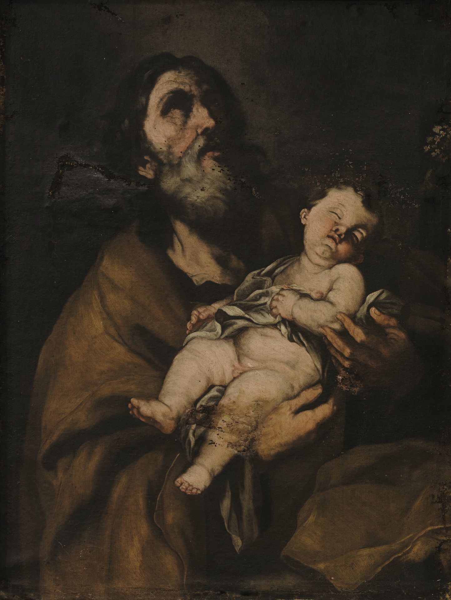 Scuola del XVII secolo, San Giuseppe con il Bambino 布面油画，cm 99x73