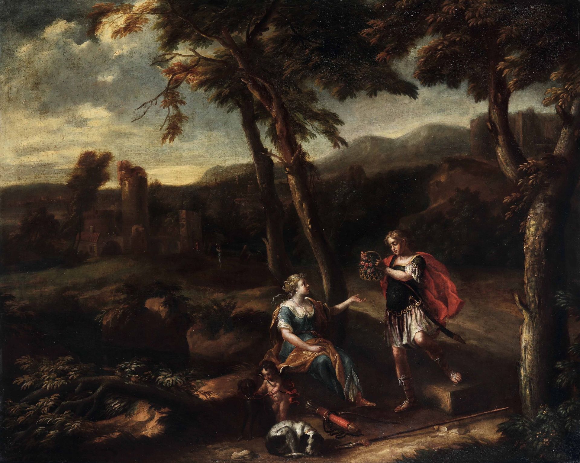 Scuola italiana della fine del XVII secolo, Diana e Atteone Öl auf Leinwand, cm &hellip;