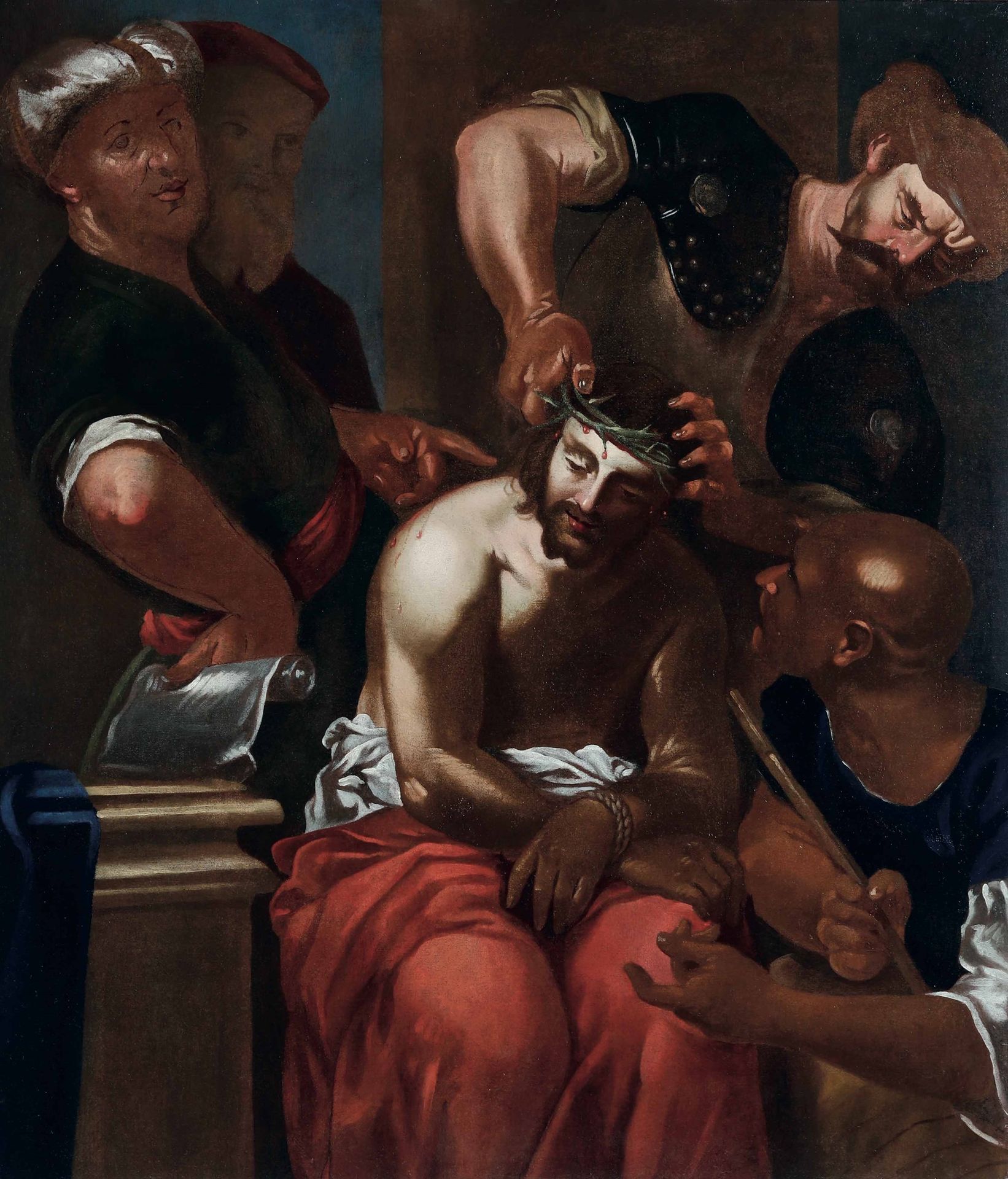 Scuola italiana del XVII secolo, Cristo coronato di spine olio su tela, cm 101x8&hellip;