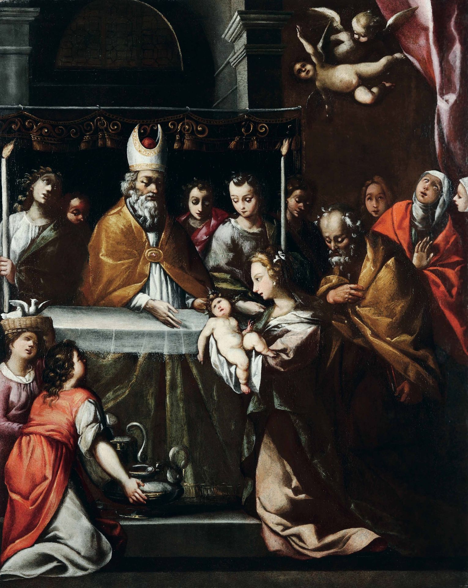 Scuola lombarda del XVI secolo, Presentazione di Gesù al Tempio olio su tela, cm&hellip;