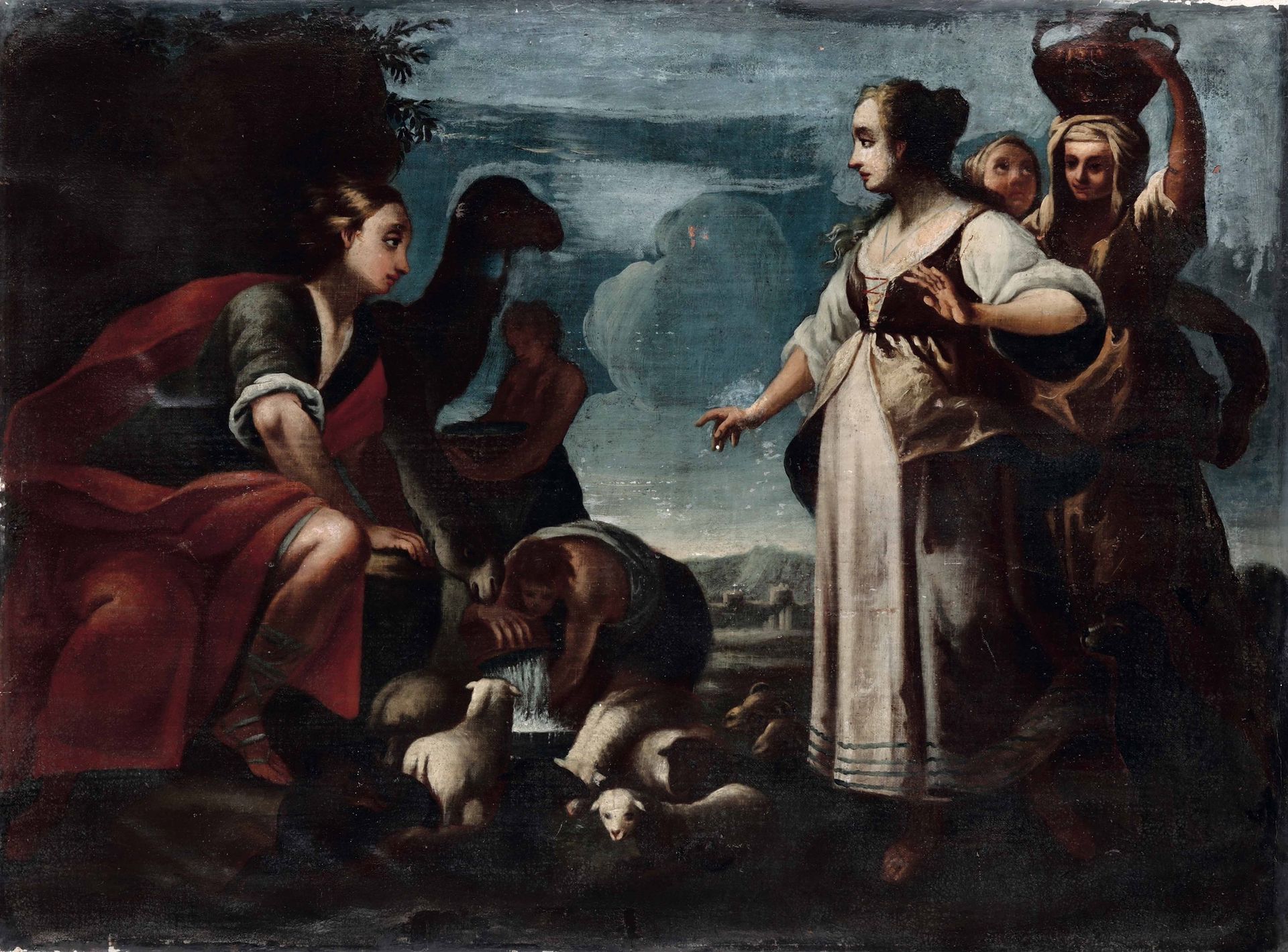 Scuola veneta del XVII secolo, Rebecca al pozzo óleo sobre lienzo, cm 89x120
