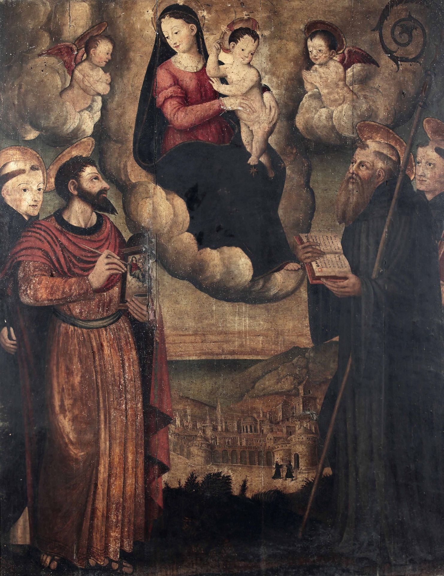 Scuola dell'Italia centrale del XVI secolo, Madonna con Bambino, San Luca e altr&hellip;