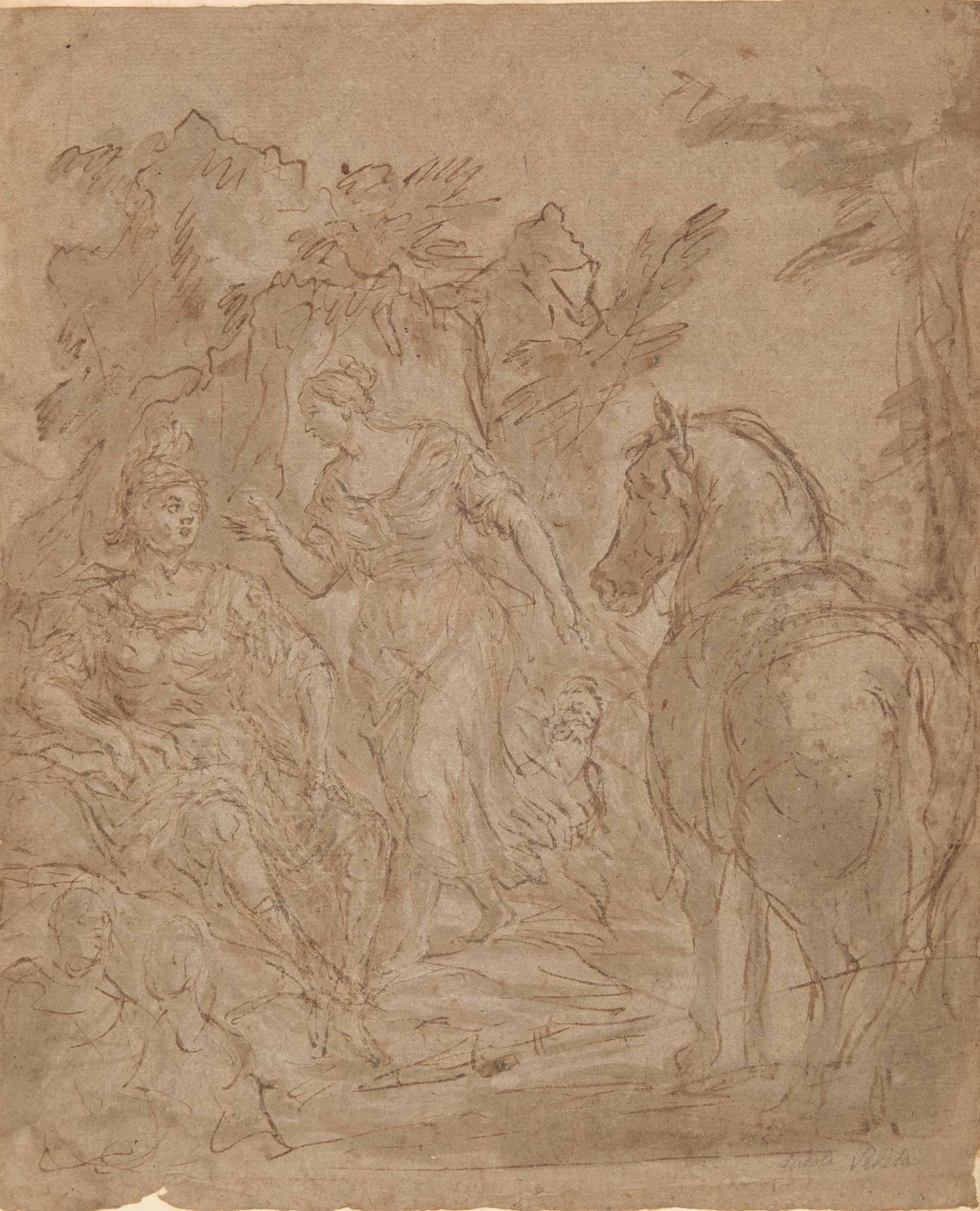 Scuola del XVIII secolo, Sacra Famiglia con S. Giovannino penna e acquerello gri&hellip;