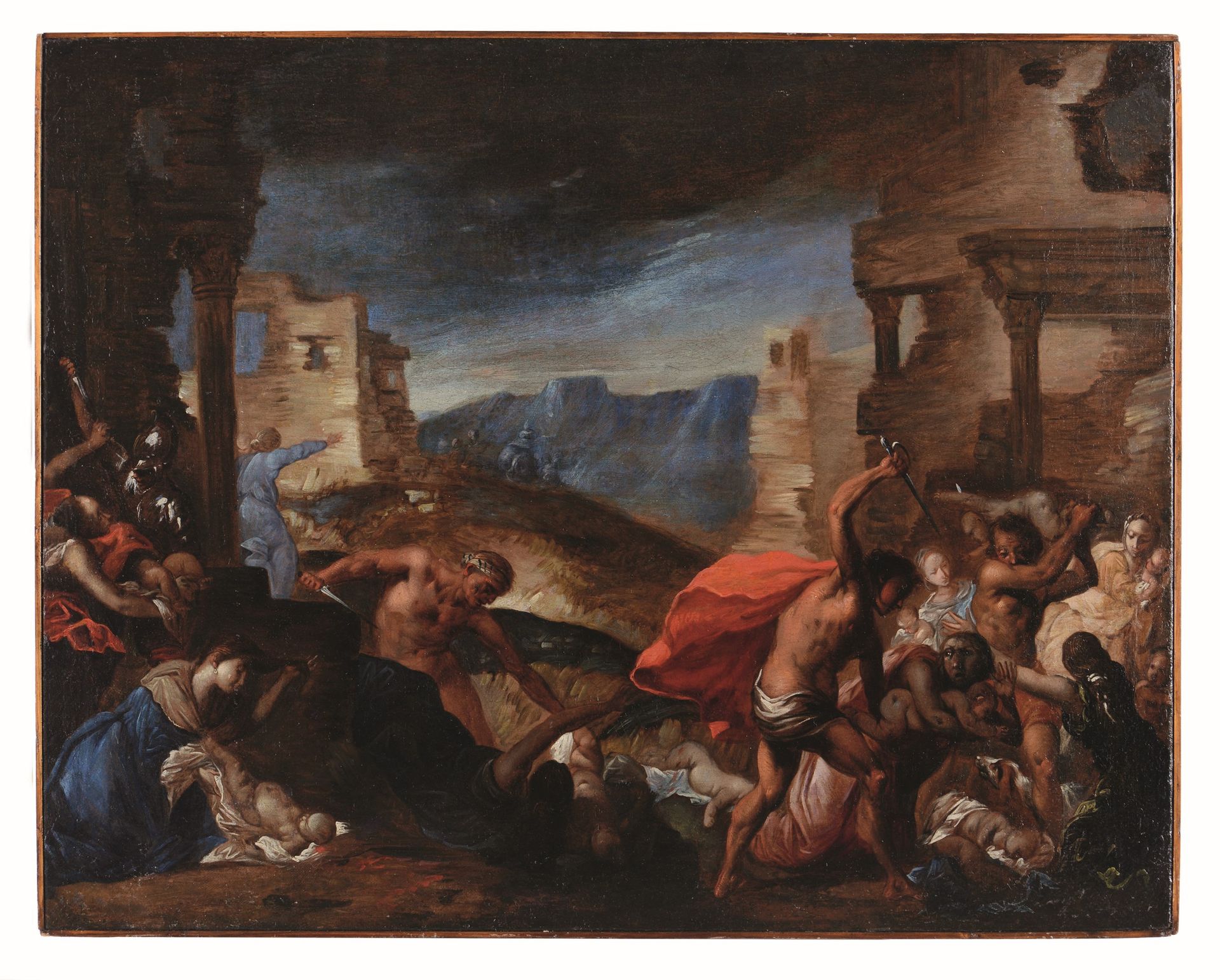 Bartolomeo Biscaino (Genova 1632-1657), Strage degli innocenti olio su tela, cm &hellip;