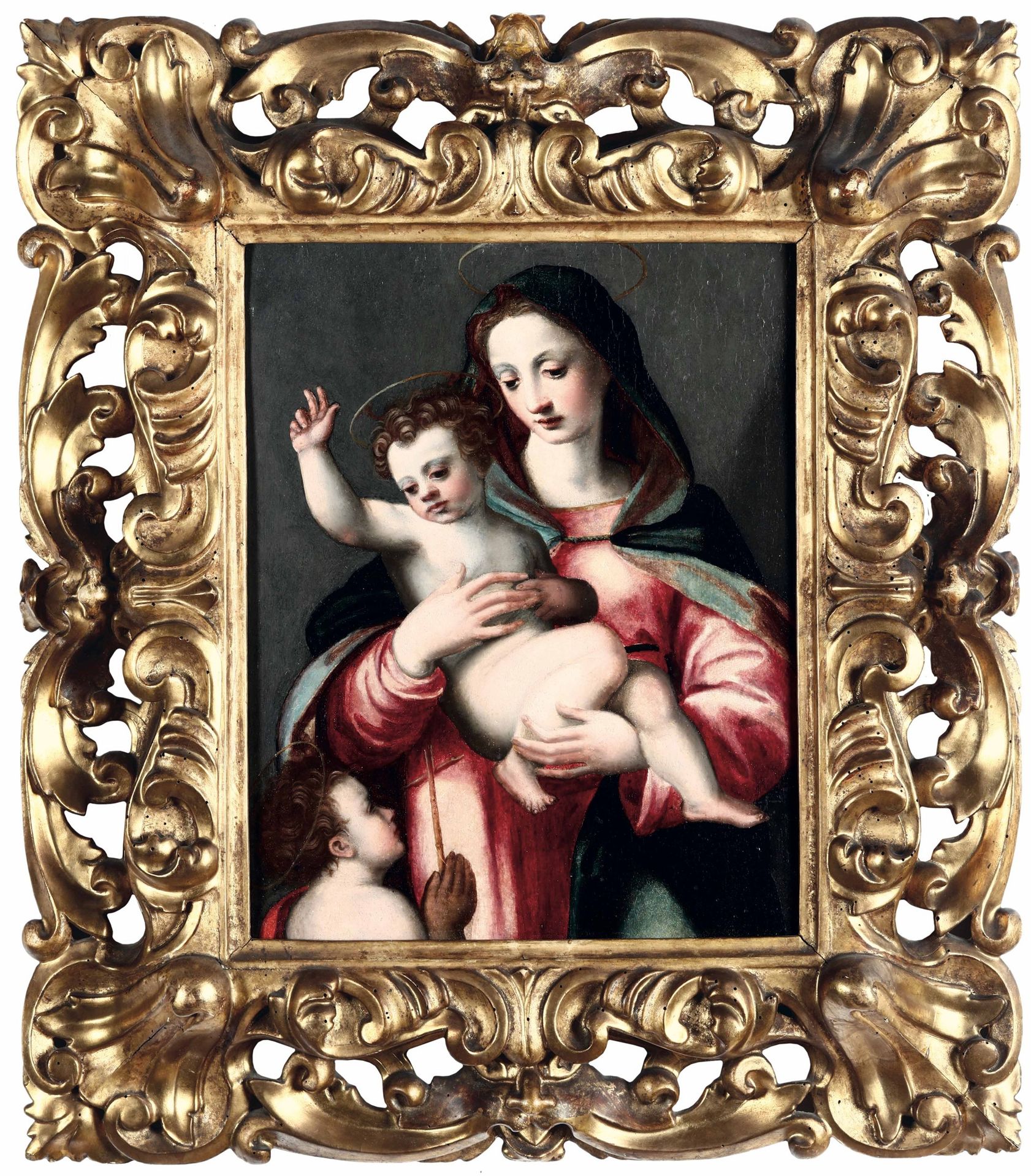 Scuola toscana del XVI secolo, Madonna con Bambino e San Giovannino olio su tavo&hellip;