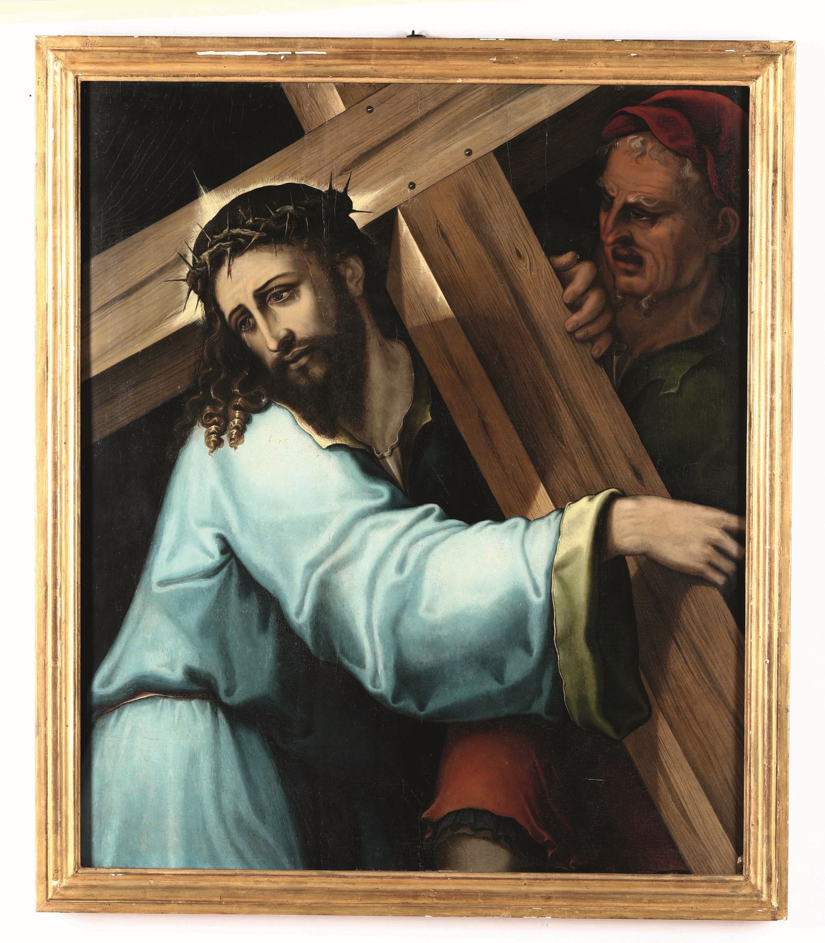 Scuola del XVI secolo, Cristo portacroce 板面油画，cm 95,5x80