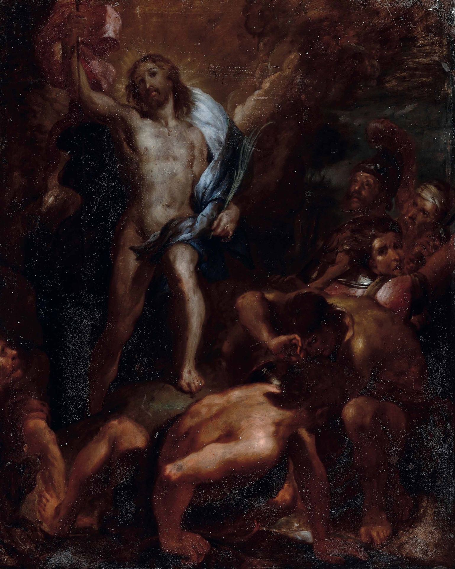 Scuola fiamminga del XVI secolo, Cristo trionfante 铜板油画，48x37.5厘米，镀金框架