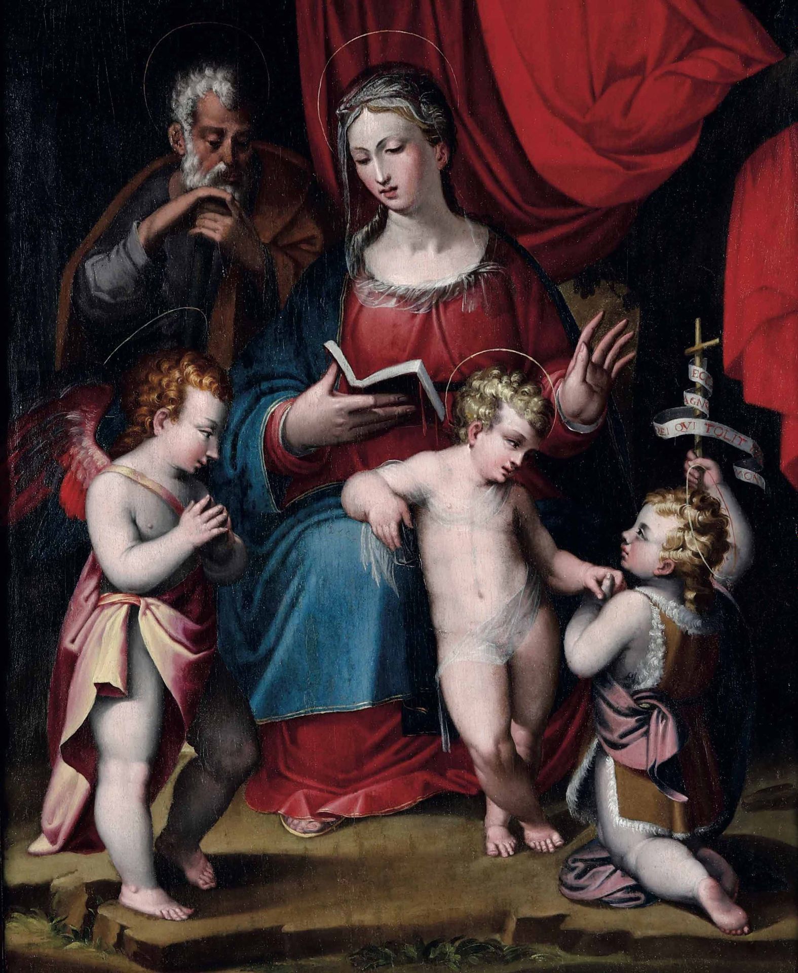 Scuola bolognese del XVI secolo, Sacra Famiglia con San Giovannino e angelo olio&hellip;