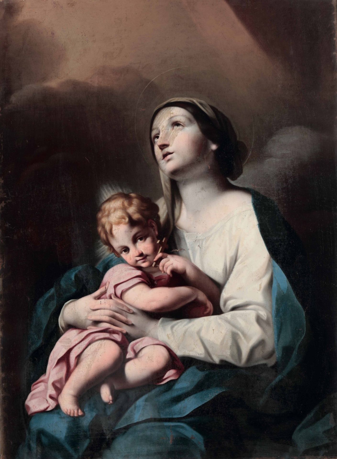 Scuola Romana del XVIII secolo, Madonna con Bambino óleo sobre lienzo, cm 160x12&hellip;