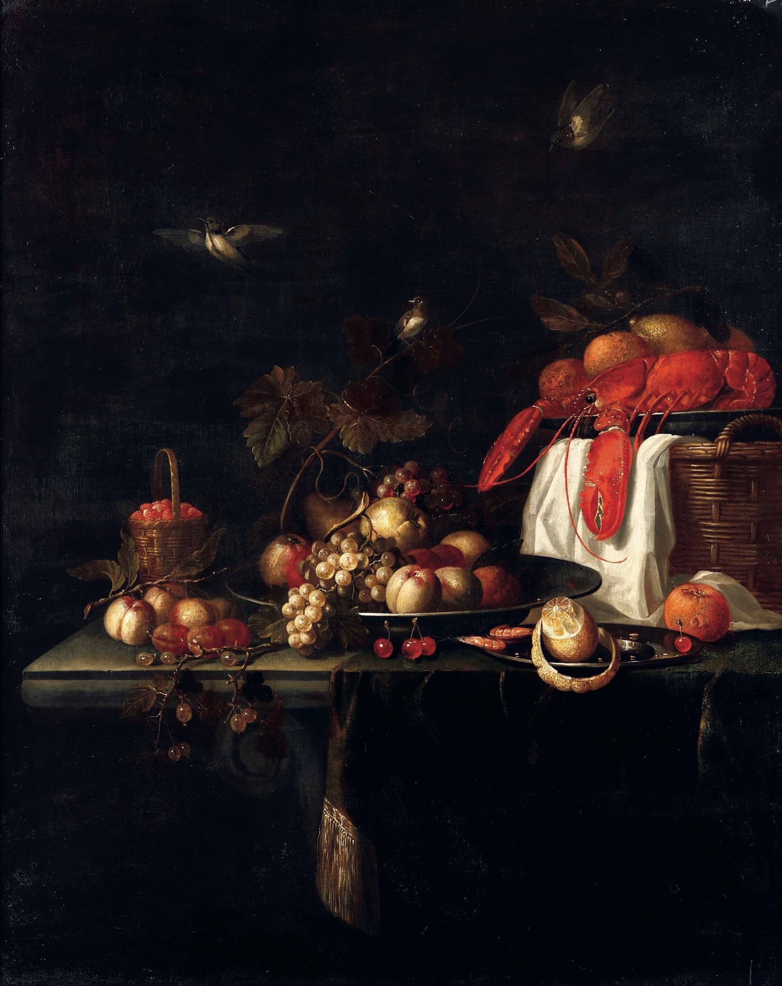 Andrea Benedetti (Parma 1615 - Anversa 1669), Natura morta con frutti, aragosta &hellip;