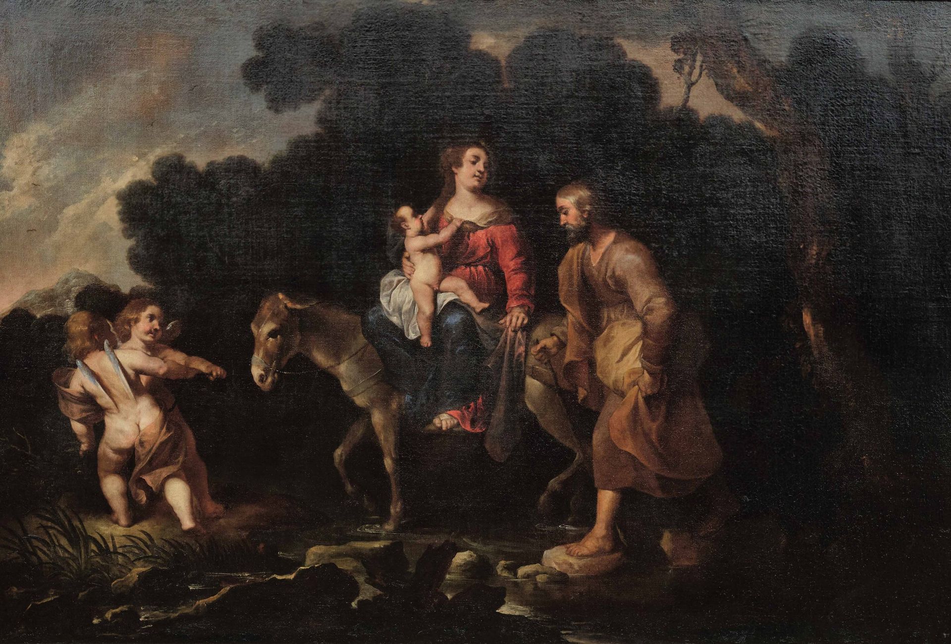 Anton Maria Vassallo (Genova 1620 - Milano 1672), Fuga in Egitto olio su tela, c&hellip;