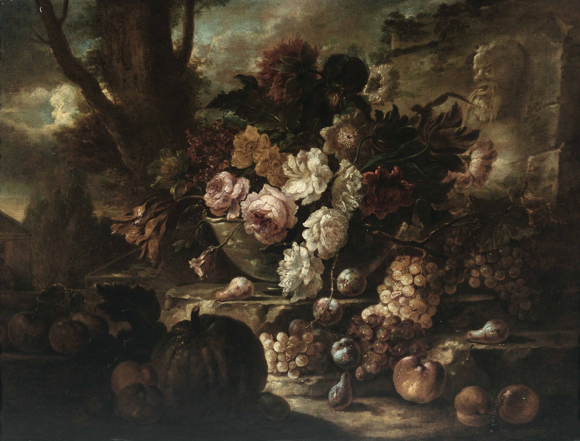 Angelo Maria Rossi (XVII secolo), Natura morta con frutti, canestro di fiori e f&hellip;
