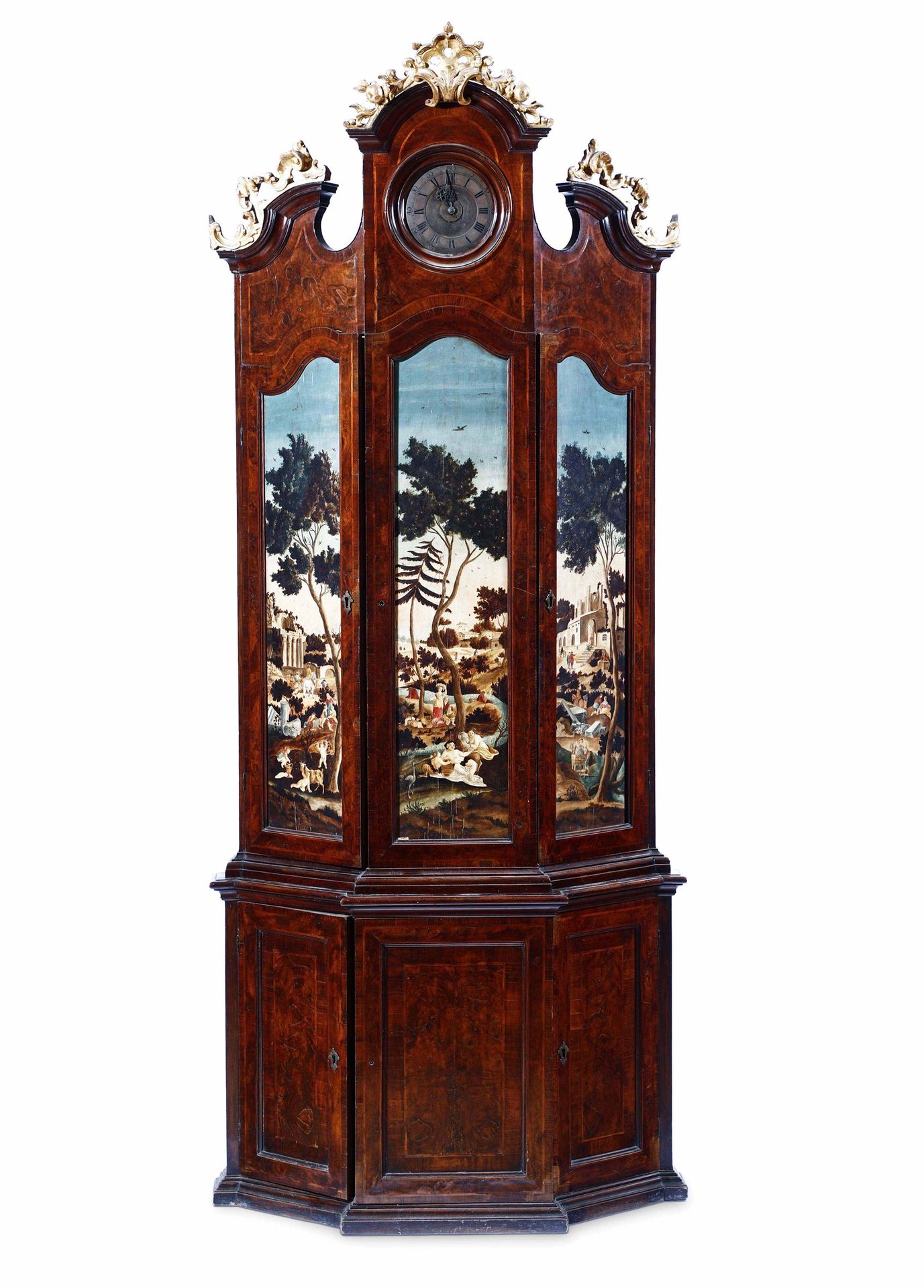 Importante e raro orologio a trumeau, Verona XVIII secolo, 276x114x40 cm walnut &hellip;