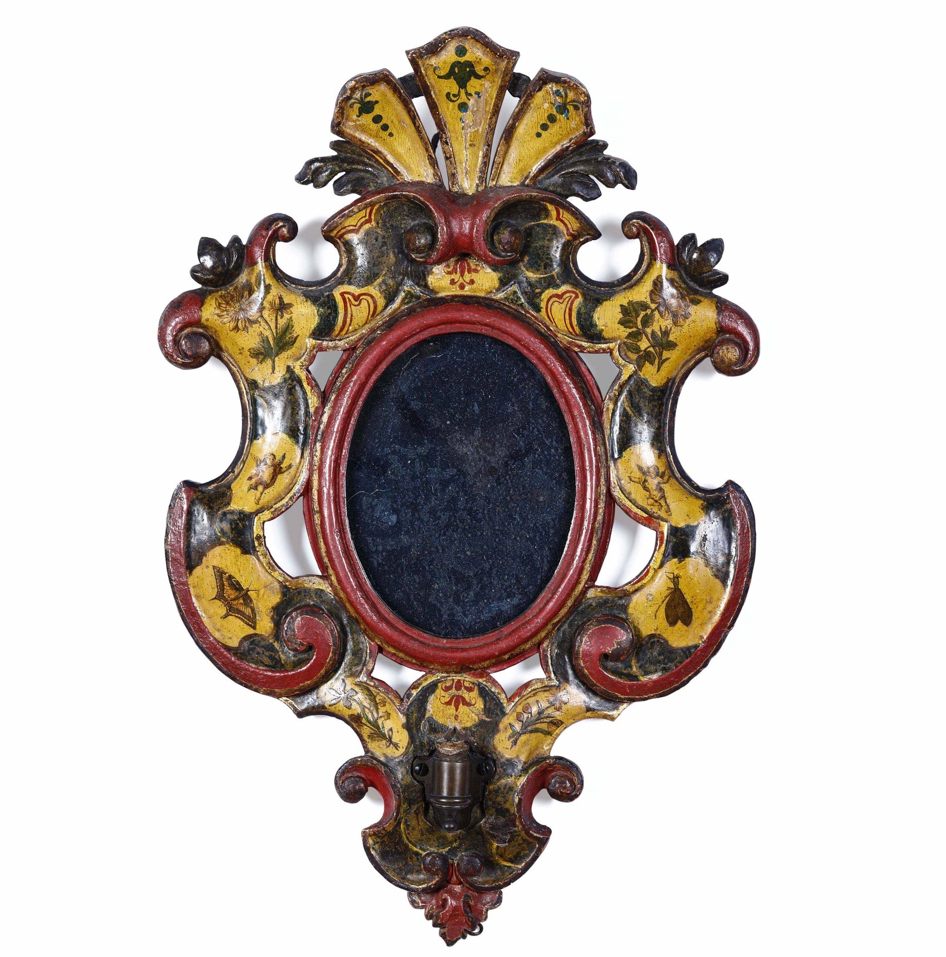 Specchiera in legno intagliato, laccato e dipinto, XIX secolo, cm 59x39