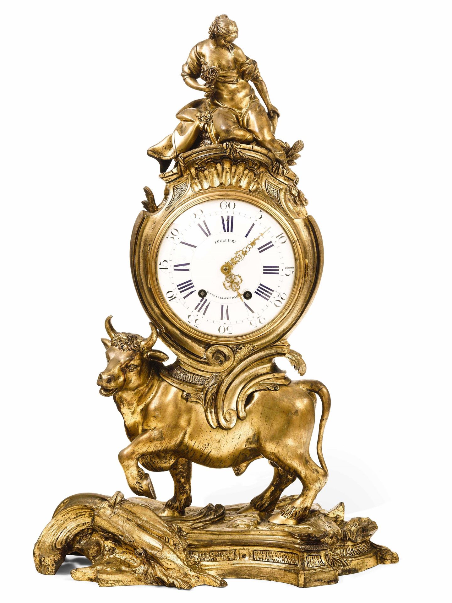 Pendola da tavolo in bronzo dorato. Francia XIX secolo, 47x24 cm Enamelled dial &hellip;