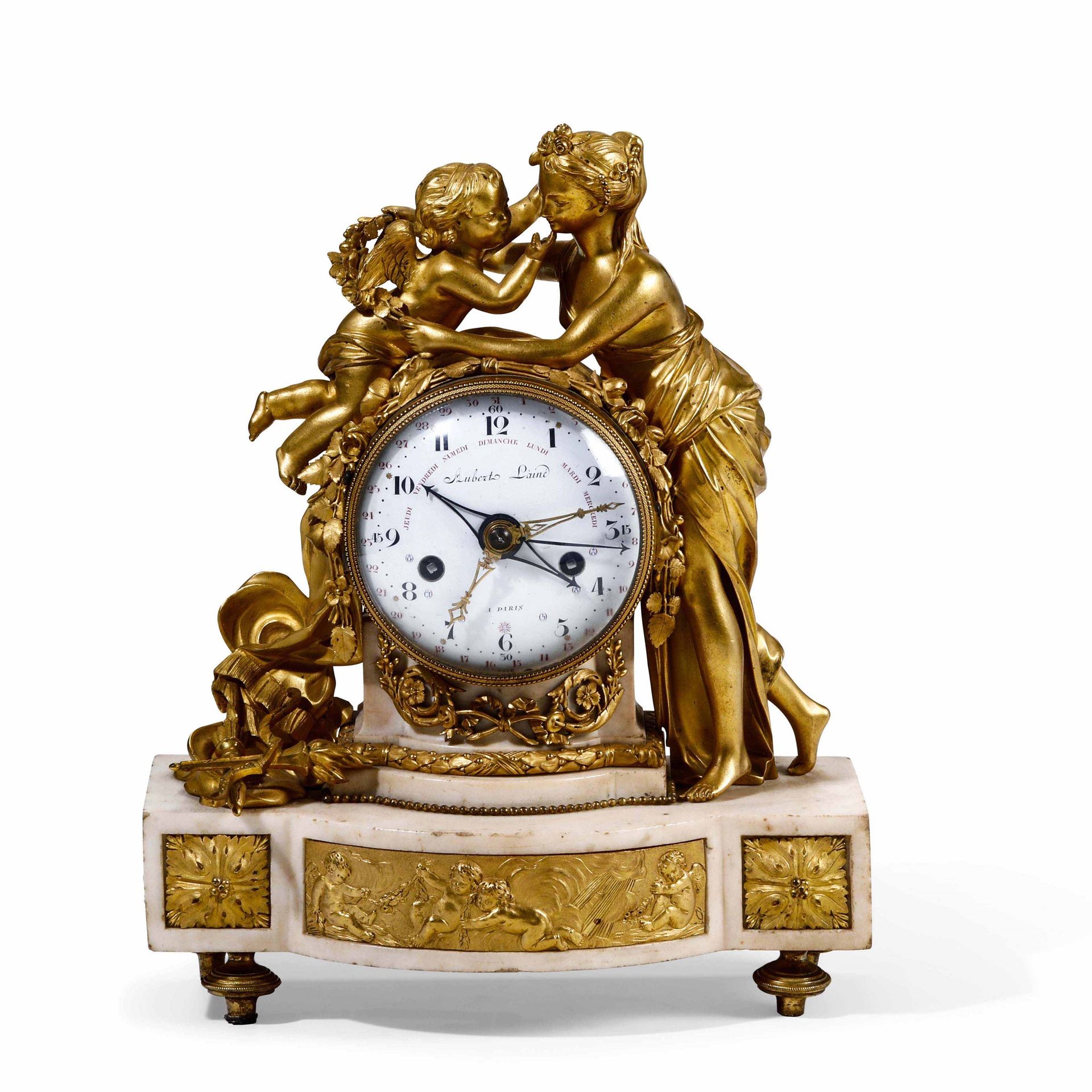 Pendola da tavolo in bronzo dorato e cesellato e marmo. Aubert Lainè a Paris, XI&hellip;