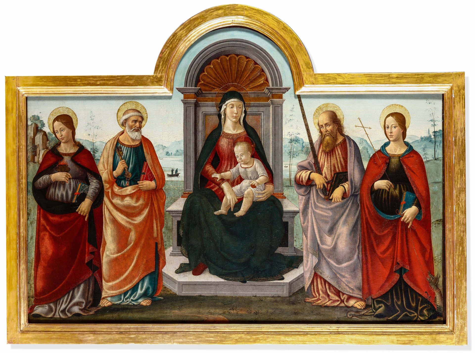 Davide Ghirlandaio (Firenze 1452-1525), attribuito a, Madonna in trono e quattro&hellip;