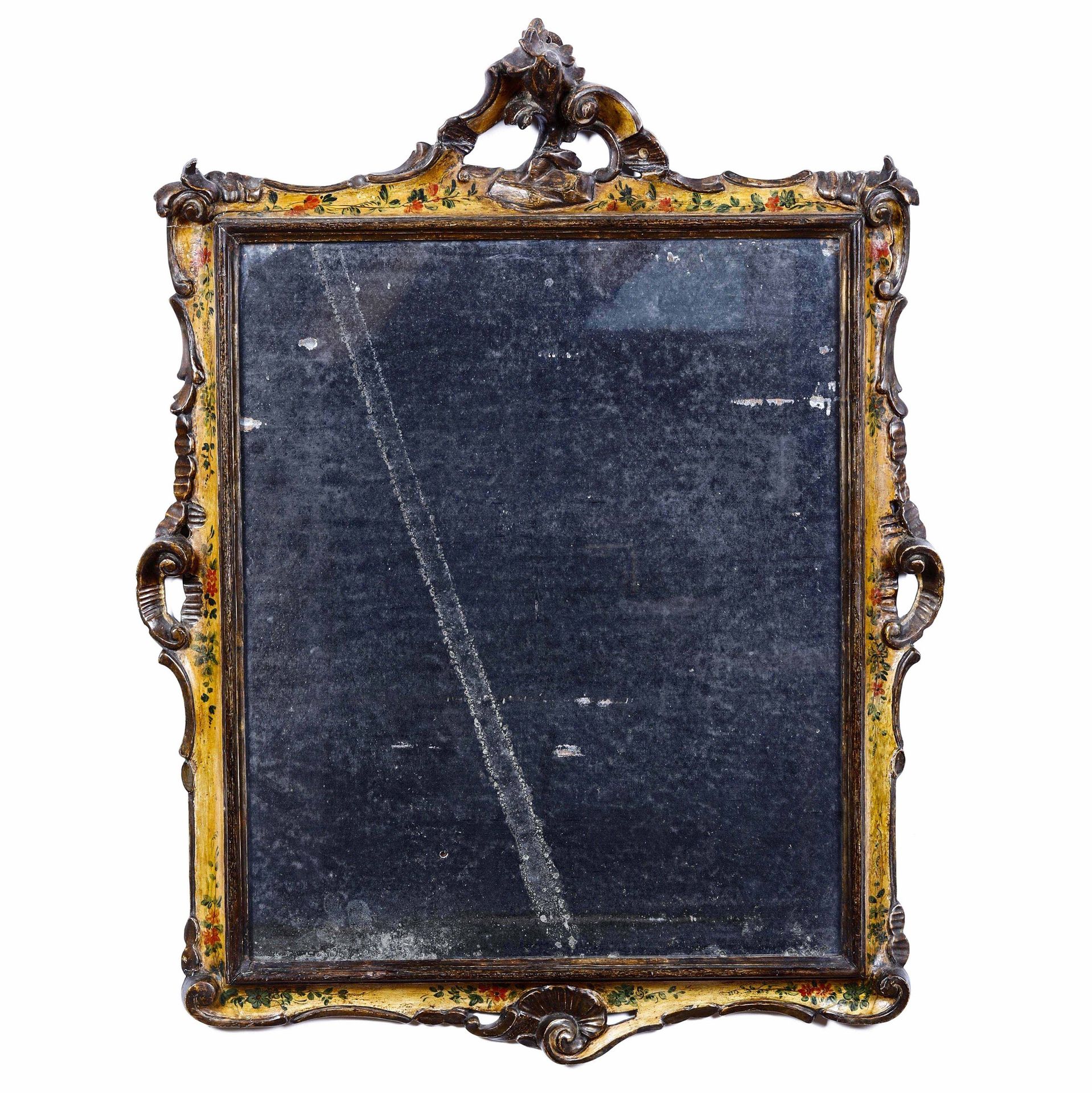 Specchiera in legno intagliato e laccato con motivi di fiori, Venezia XVIII-XIX &hellip;