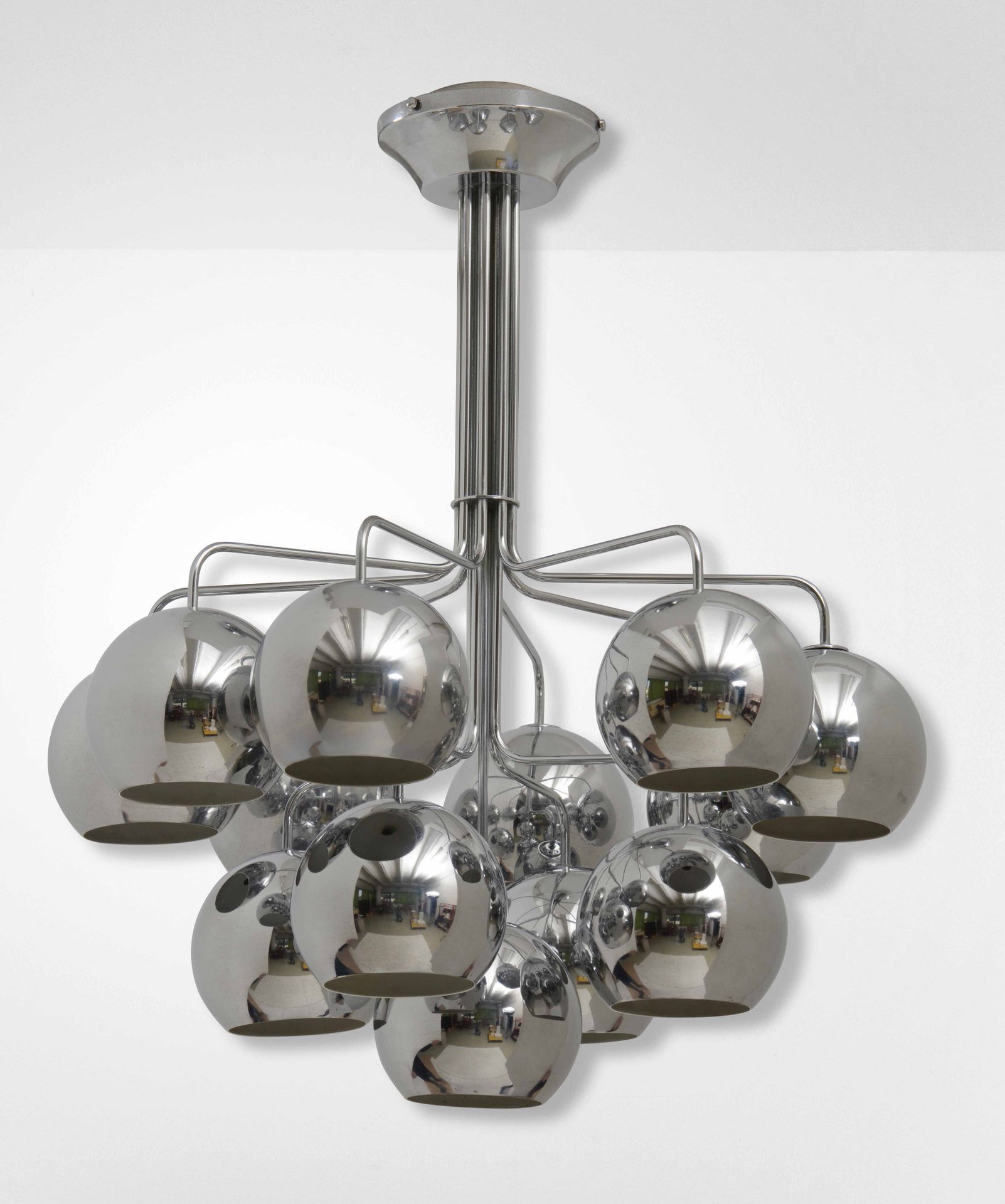 Candle, Suspension lamp with structure and diffusers in chromium-plated metal. M&hellip;