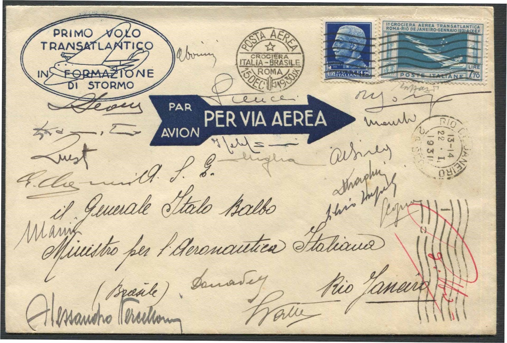 1930/31, Regno d'Italia, Italo Balbo - Crociera Atlantica Italia-Brasile, Envelo&hellip;