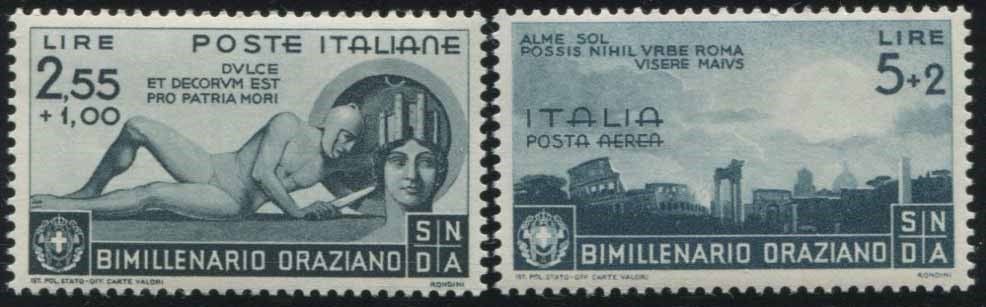 1936, Regno d'Italia, "Bimillenario Oraziano",, Ensemble de 13 valeurs (S. 86). &hellip;