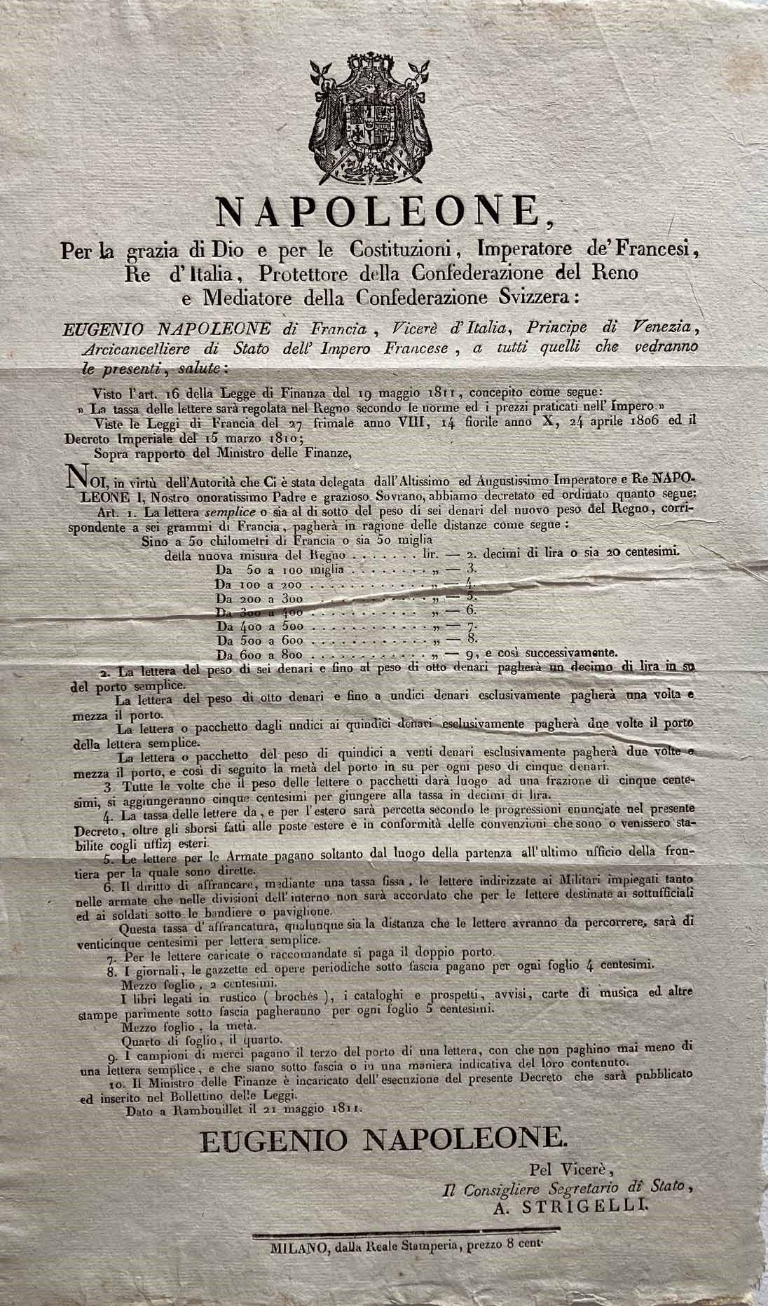 1811, Decreto del 21 maggio 1811 di Eugenio Napoleone,, qui établissait les tari&hellip;