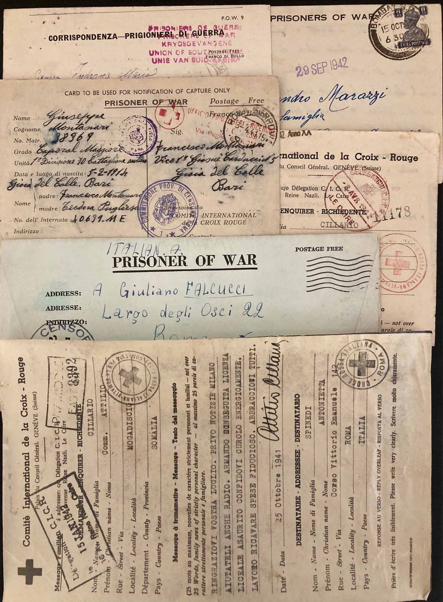 1941/44, P.O.W., una serie di lettere o documenti da Prigionieri di Guerra, Inte&hellip;