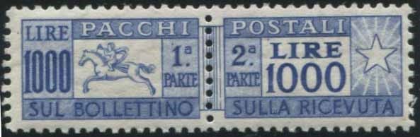 954, REPUBBLICA ITALIANA, “Cavallino”, Lire 1000 dentellatura a pettine g.I. (S.&hellip;