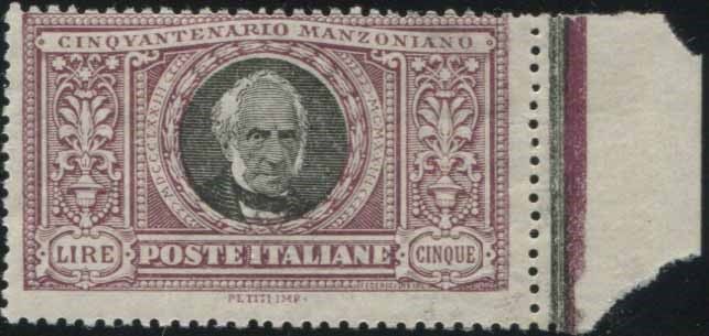 1923, Regno d'Italia, "Manzoni",, Serie di sei valori (S. 151/156). Il 5 lire de&hellip;
