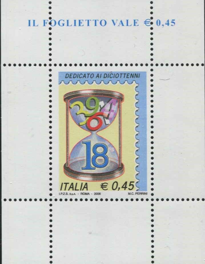 2006, REPUBBLICA ITALIANA, Foglietto Diciottenni, Pour garçon (S.BF 44) sur cart&hellip;