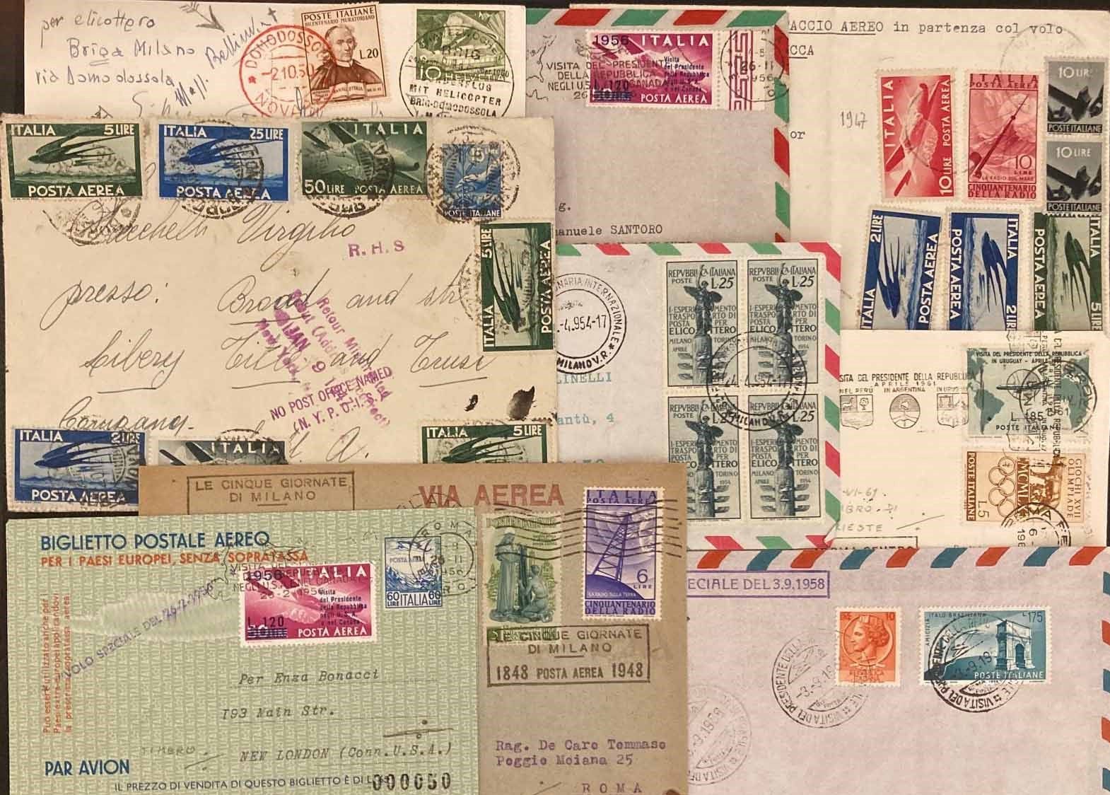 1946/76, REPUBBLICA ITALIANA, Posta Aerea,, 12 enveloppes et une carte postale, &hellip;