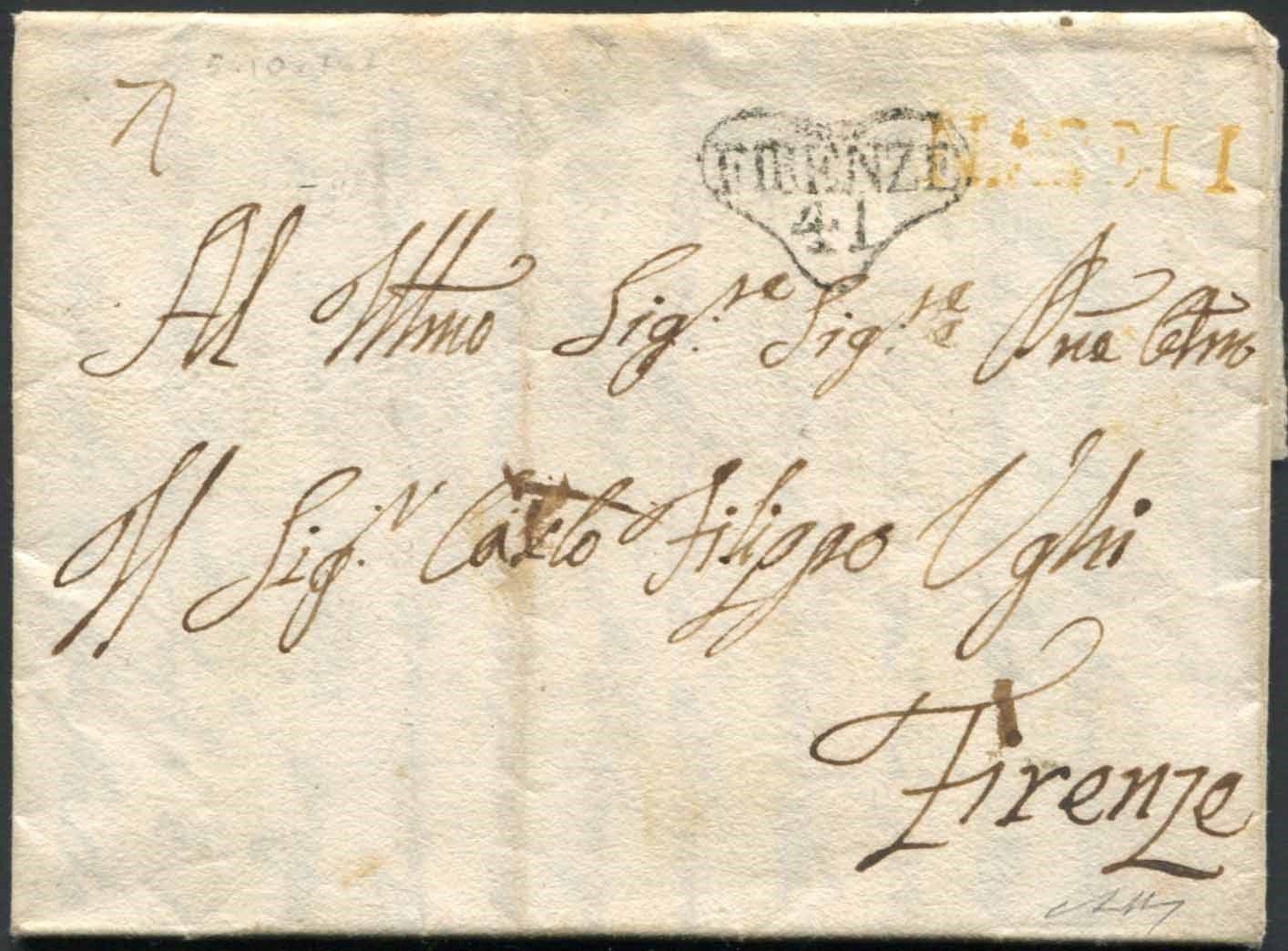 Toscana. Lettera da Napoli per Firenze del 5 ottobre 1767., Avec timbre rouge de&hellip;