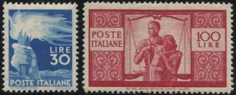 1945/48, REPUBBLICA ITALIANA, Democratica,, Ensemble de 23 valeurs avec gomme in&hellip;