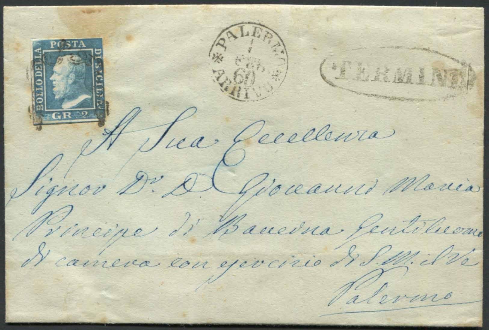 Sicilia. Lettera da Termini per Palermo, giunta il 1° febbraio 1860., Franked av&hellip;