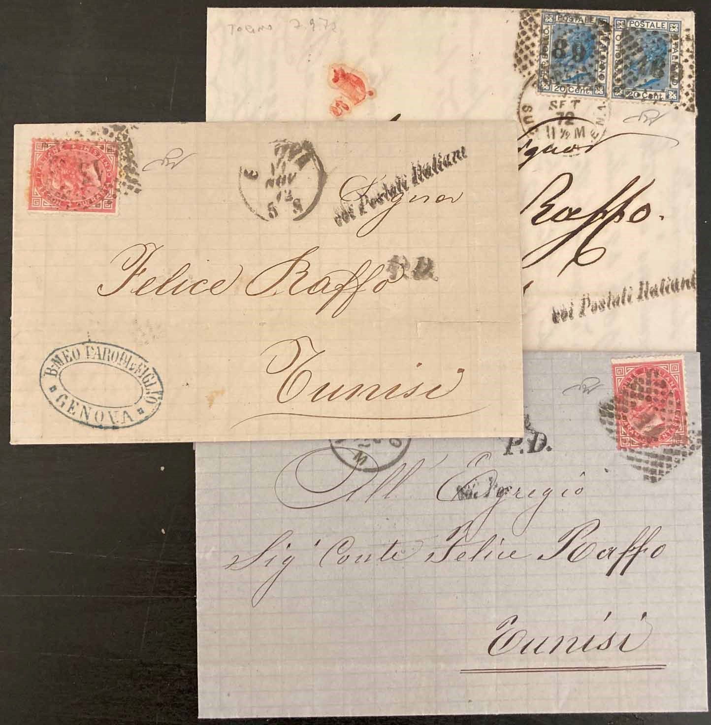 NAVIGAZIONE, 1872, Regno d’Italia, tre lettere,, Tre lettere, due da Genova e un&hellip;