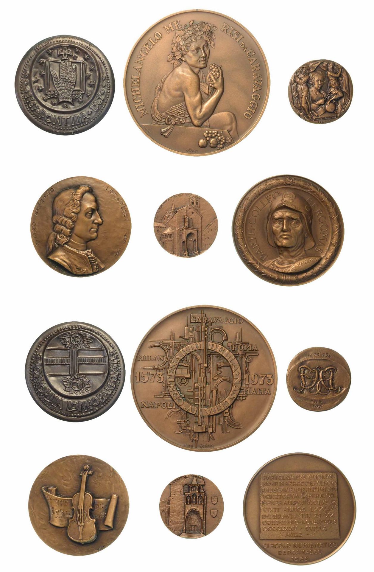 BERGAMO. Lotto di sei medaglie in bronzo del Circolo Numismatico di Bergamo., 描绘&hellip;