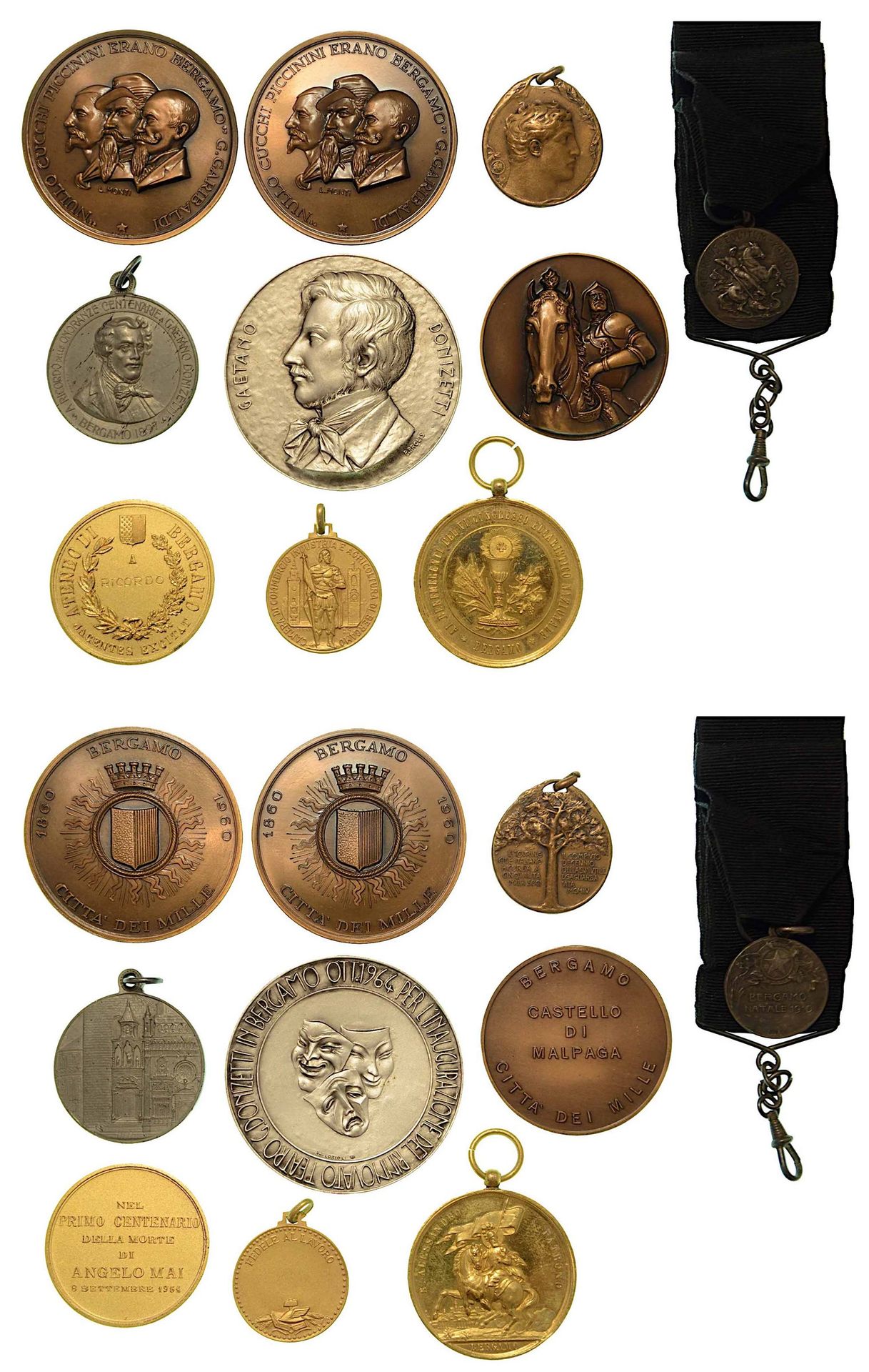 BERGAMO. Lotto di dieci medaglie di Bergamo del 1900 di argomenti vari., null