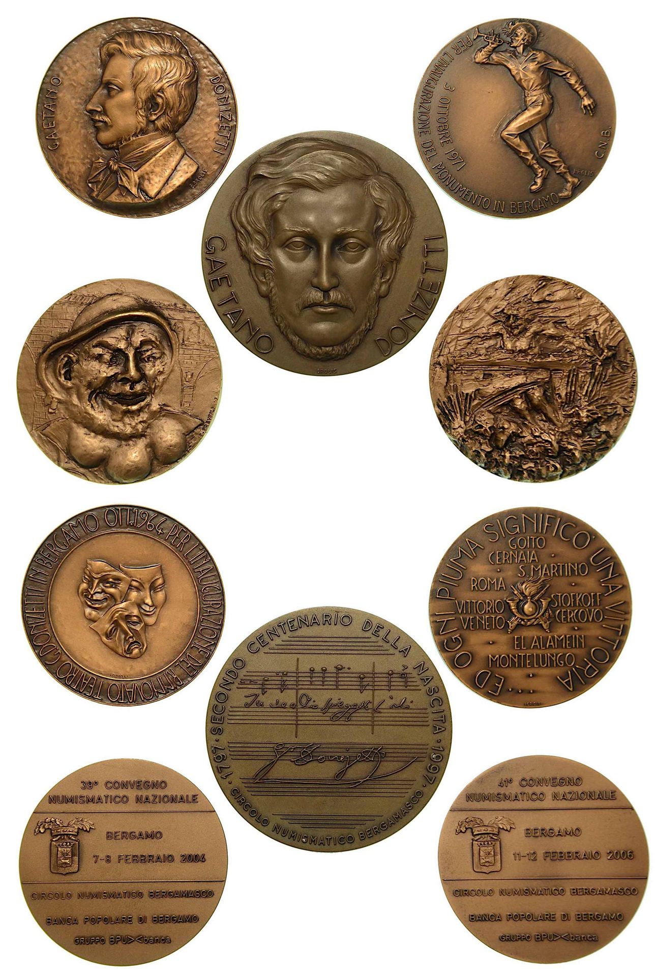BERGAMO. Lotto di cinque medaglie in bronzo del Circolo Numismatico di Bergamo.,&hellip;