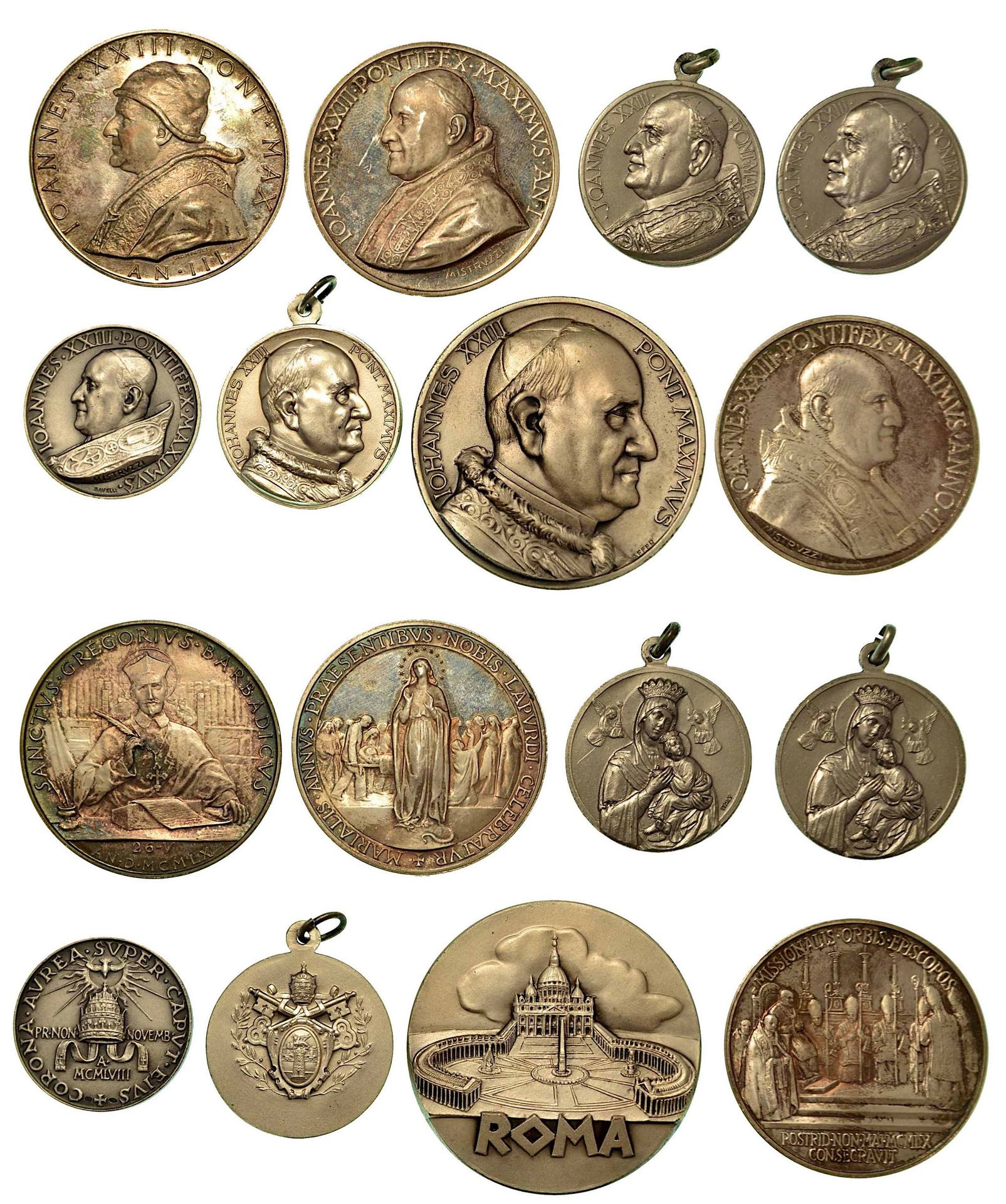 Lotto di otto medaglie in argento di papa Giovanni XXIII sia annuali che straord&hellip;