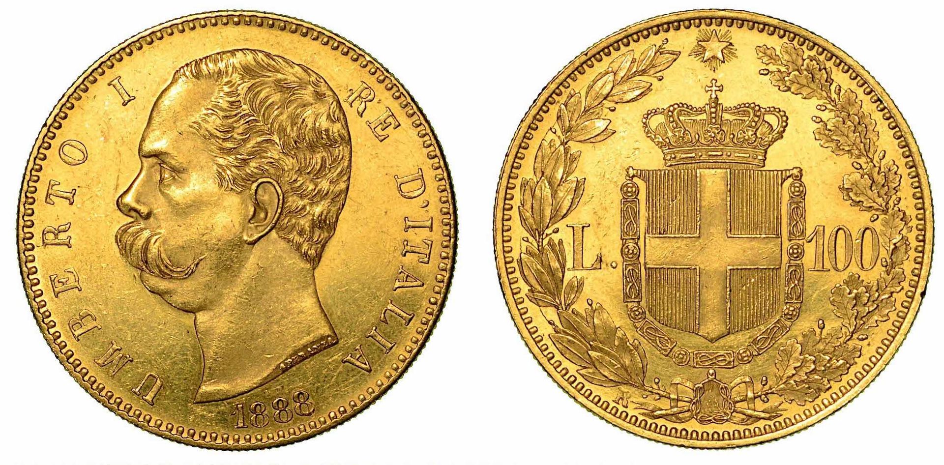 REGNO D'ITALIA. Umberto I di Savoia, 1878-1900., 100 Lire 1888. Tête à gauche. R&hellip;