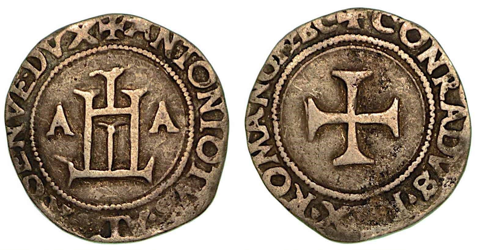 GENOVA. Antoniotto Adorno doge, 1522-1527., Testone. Château. R/ Croix du brevet&hellip;