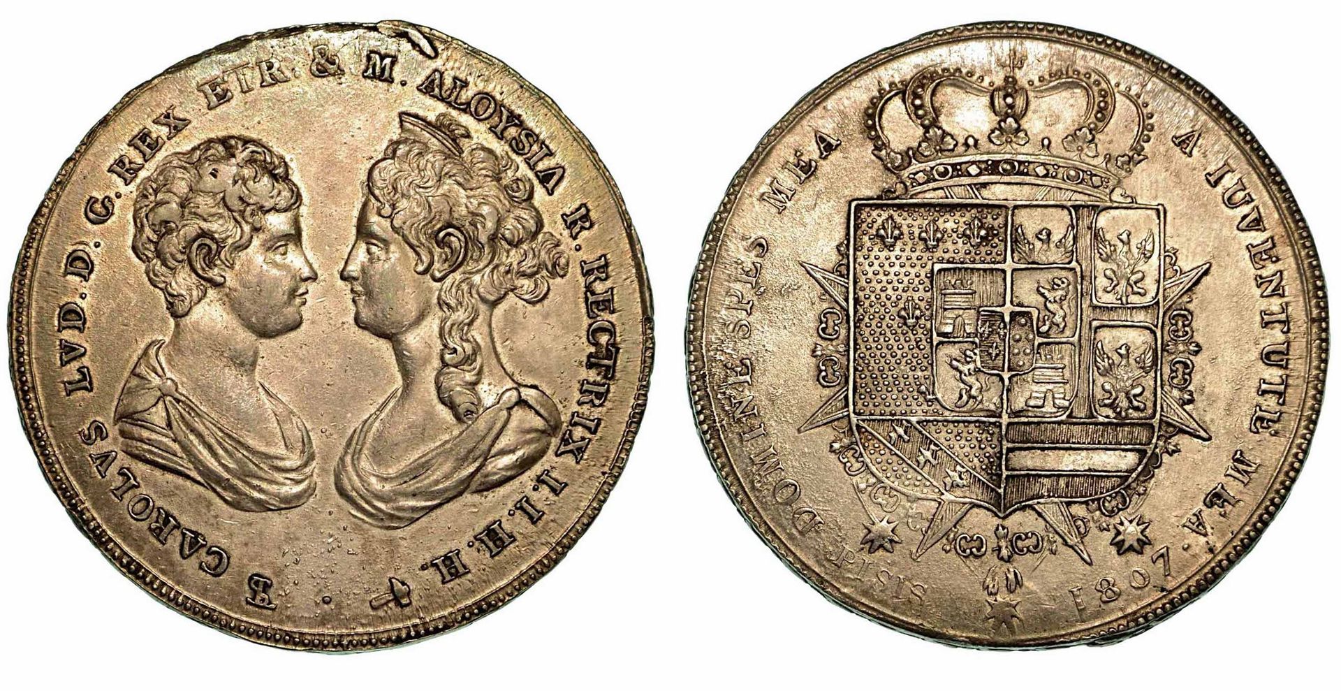 FIRENZE., Francescone 1807. 半身像相互对峙。R/ 纹章。银g. 27.26. Q.SPL