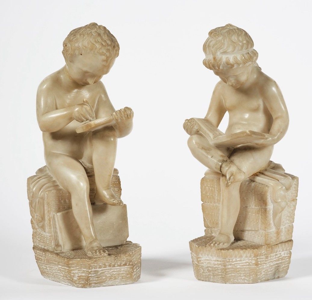 Allegoria della lettura e della scultura. Alabastro bianco. Arte italiana del XI&hellip;