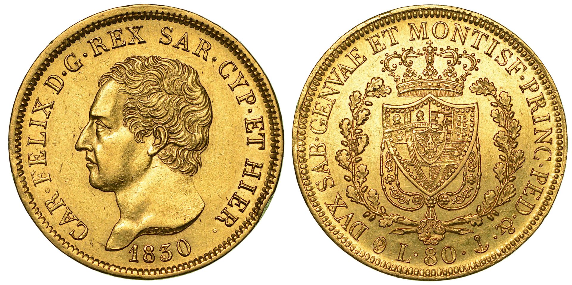 Casa Savoia DAS KÖNIGREICH SARDINIEN. CARLO FELICE DI SAVOIA, 1821-1831. 80 Lire&hellip;