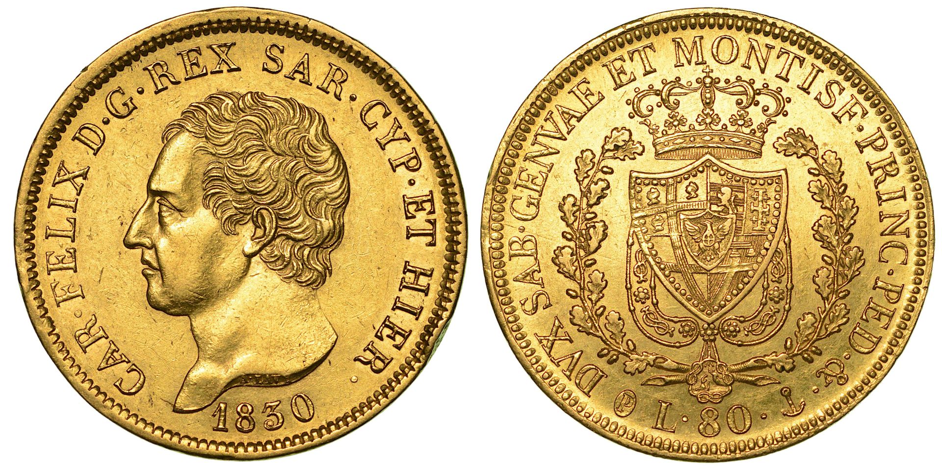 Casa Savoia KINGDOM OF SARDINIA. CARLO FELICE DI SAVOIA, 1821-1831. 80 Lira 1830&hellip;