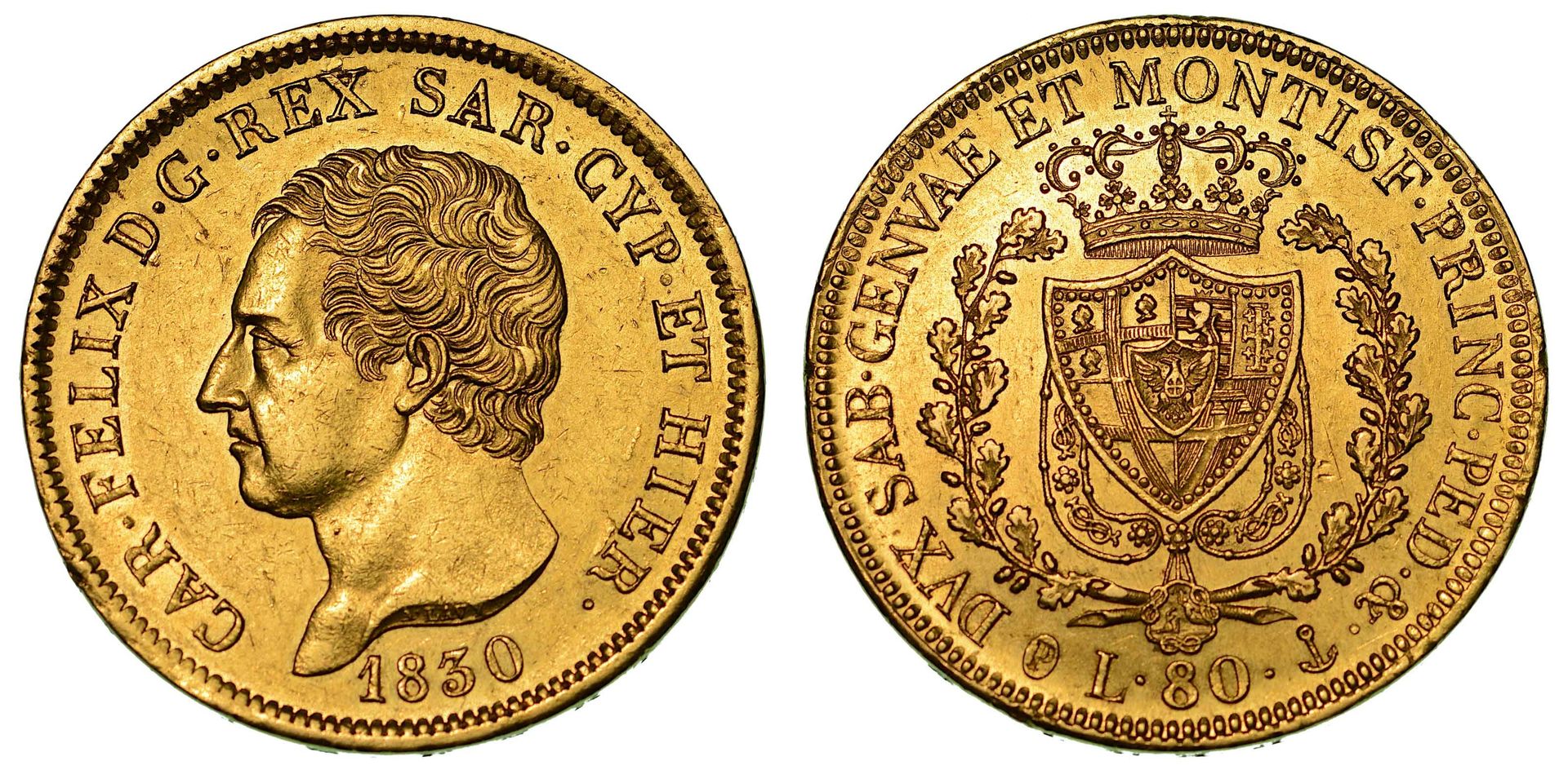 Casa Savoia REGNO DI SARDEGNA. CARLO FELICE DI SAVOIA, 1821-1831. 80 Lire 1830. &hellip;